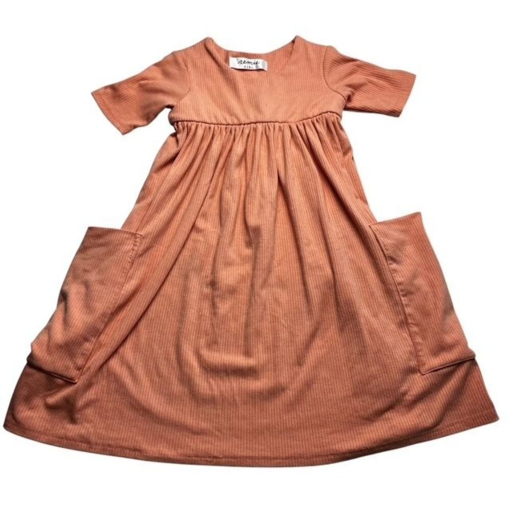 Remie Girl Peach Ribbed Day Dress Size 6
